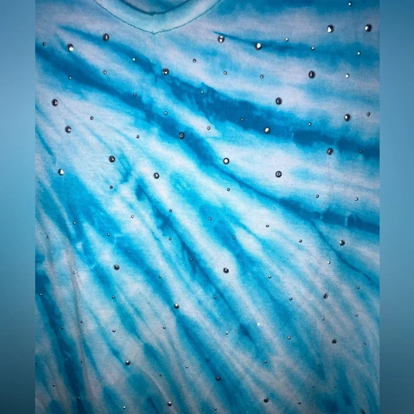 SOFT SURROUNDINGS Tunic Mira Costa Turquoise Tie Dye Size Medium Boho Rhinestone - Picture 4 of 7
